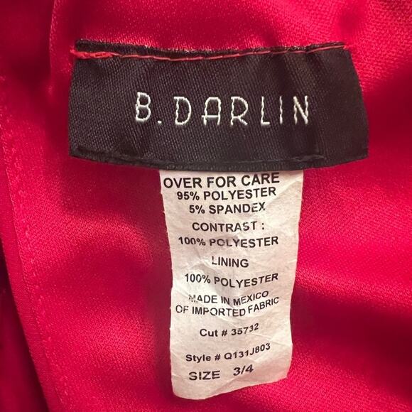 B. Darlin Long Mermaid Style Formal Red Dress Size 3/4 Low Cut Open Back - Picture 9 of 9